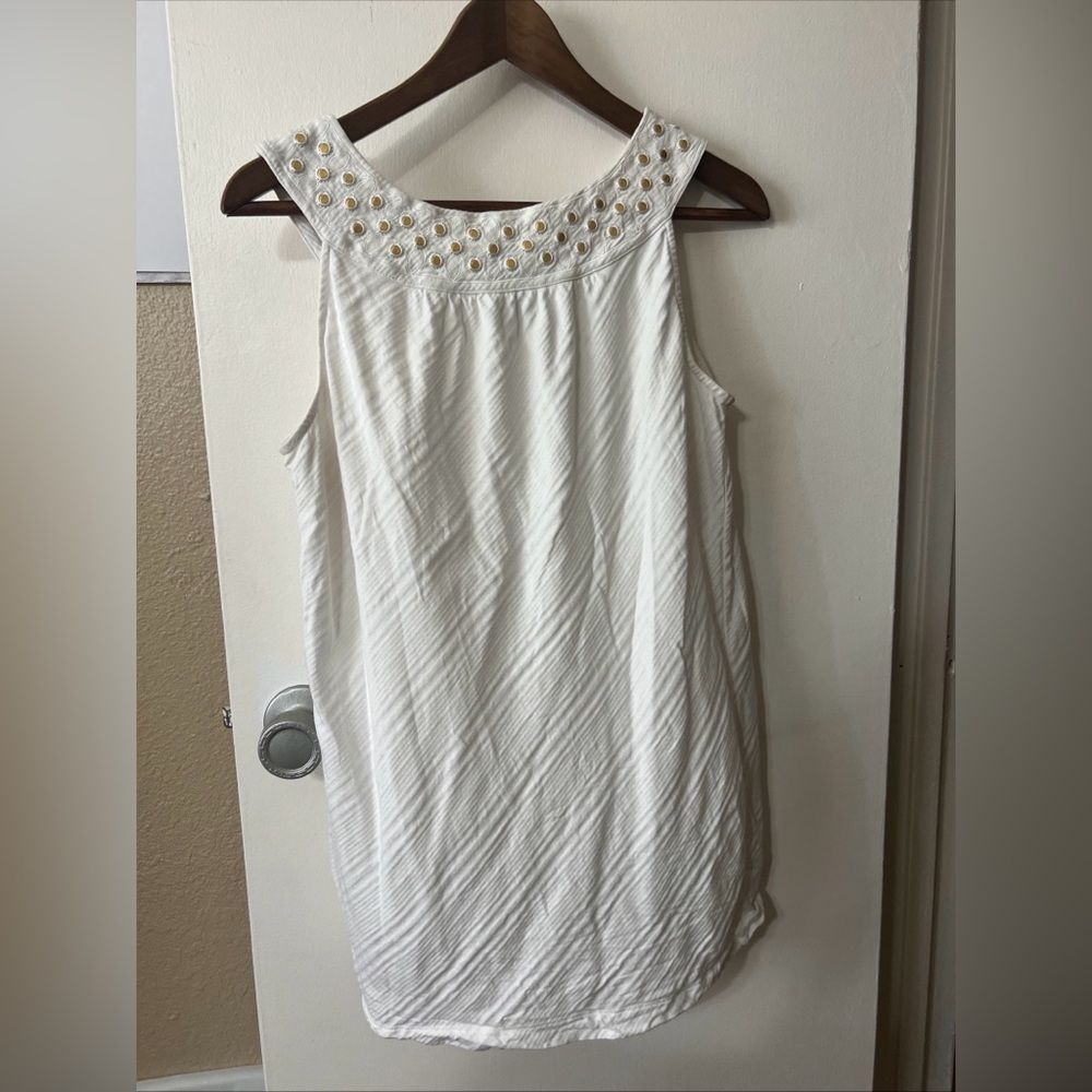 Dana Buchman Ivory Sleeveless Blouse w/gold detail accents Sz M Minimalist Chic